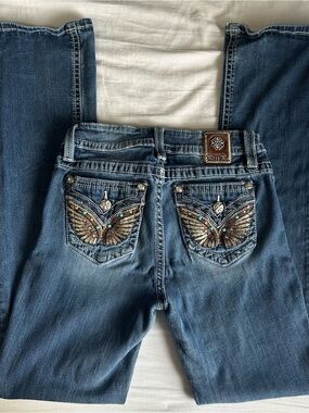 Miss Me Mid Rise Boot Cut Jeans with Embellished Butterfly Pockets